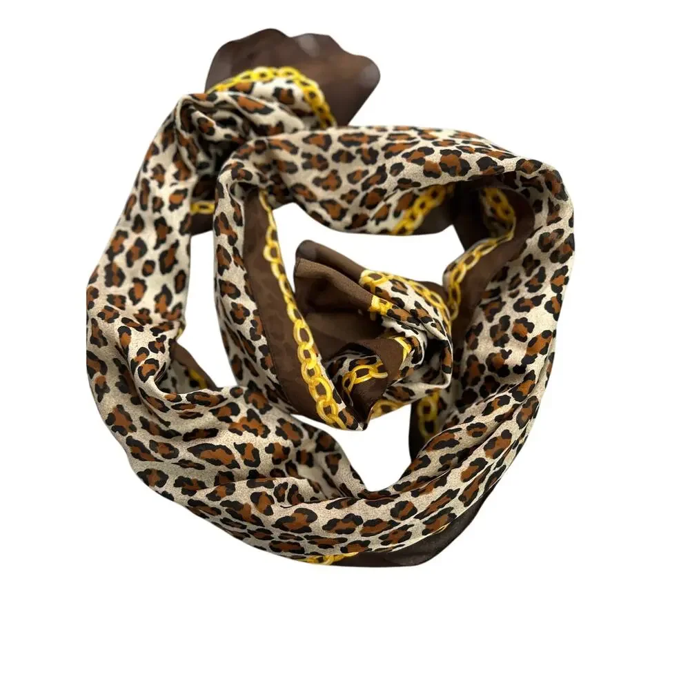 Leopard Scarf Gold Chain Lightweight Oblong Scarf Glam